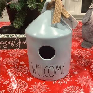 Rae Dunn Light Blue Welcome birdhouse.